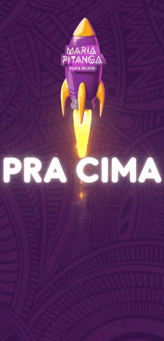 Tela de abertura do aplicativo Pra Cima, com o foguete decolando